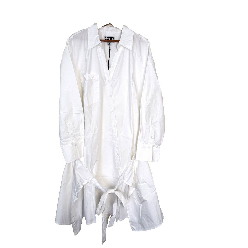 KBB by KAHLANA 'The Wrap Apron Shirt Dress' Women Size 2X White 100% Cotton NWT - Picture 3 of 9
